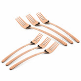 Chef Vicky Ratnani's Signature Collection By FnS Sorrento Rose Gold Stainless Steel Dessert Fork 6 Pcs Set | Premium Textured Handle Design Cutlery for Home, Dining & Kitchen