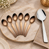 FnS Rhombo Serving Spoon & Allie Rose Gold Teaspoon Combo Set (7 Pcs)