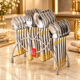 FnS August 24-Pc 24K Gold Plated Steel Cutlery Set with Stand