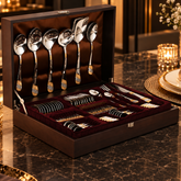 FnS Imperio Gold Plated 90 pcs Cutlery Set with Wooden Box