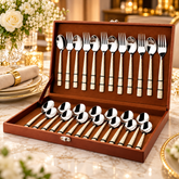 Montavo by FnS Pebble Premium Laser Engraved Cutlery Set of 24 Pcs in Leatherette Box