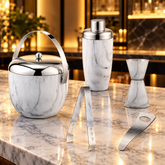 FnS 5-Pc White Marble Finish Stainless Steel Bar Set