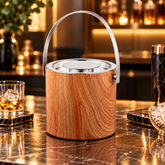 FnS Stainless Steel Ice Bucket with Lid - 1 Litre Wooden Finish