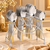 FnS Midas 24-Pc 24K Gold Plated Cutlery Set with Stand