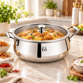 FnS NuChef Triply Stainless Steel Biryani Handi 28 cm with Glass Lid