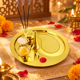 FnS Shubh 5-Pc Gold Finish Stainless Steel Pooja Thali Set