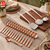Montavo Amazon Serving Tools & PVD Rose Gold Dinner Spoon Combo Set