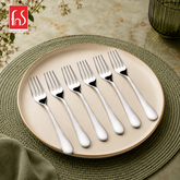 FnS Victoria 6 Pcs stainless steel dinner fork set arranged on a premium plate with sleek mirror finish for dining use