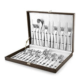 24-piece silver cutlery set neatly organized inside a presentation box with individual slots and lining.