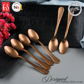 Chef Vicky Ratnani's Signature Collection By FnS Livo Rose Gold Stainless Steel Dessert Spoon 6 Pcs Set | Premium refined finish Handle Design Cutlery for Home, Dining & Kitchen