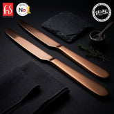 Chef Vicky Ratnani's Signature Collection By FnS Livo Rose Gold Dessert Knife/Dinner knife/Butter knife 2 Pcs Set | Premium refined finish Handle Design Cutlery for Home, Dining & Kitchen