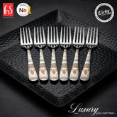 Chef Vicky Ratnani's Signature Collection By FnS Wales Stainless Steel Dessert Fork 6 Pcs Set | Premium artistic & contemporary craftsmanship detailing Handle Design Cutlery for Home, Dining & Kitchen