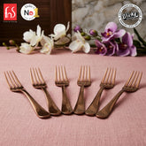Chef Vicky Ratnani's Signature Collection By FnS Livo Rose Gold Stainless Steel Dessert Fork 6 Pcs Set | Premium refined finish Handle Design Cutlery for Home, Dining & Kitchen