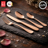 Chef Vicky Ratnani's Signature Collection By FnS Livo Rose Gold Stainless Steel 24 Pcs Cutlery Set with Box Pack | 6 Dinner Spoon, 6 Dinner Fork, 6 Dinner Knife/Butter Knife, 6 Teaspoon