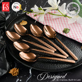 Chef Vicky Ratnani's Signature Collection By FnS Sorrento Rose Gold Stainless Steel Dessert Spoon 6 Pcs Set | Premium Textured Handle Design Cutlery for Home, Dining & Kitchen