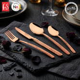 Chef Vicky Ratnani's Signature Collection By FnS Sorrento Rose Gold Stainless Steel 24 Pcs Cutlery Set with Box Pack | 6 Dinner Spoon, 6 Dinner Fork, 6 Dinner Knife/Butter Knife, 6 Teaspoon
