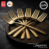Chef Vicky Ratnani's Signature Collection By FnS Velora Stainless Steel Dessert Fork 6 Pcs Set | Premium Textured Handle Design Cutlery for Home, Dining & Kitchen