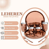 FnS Leheren Rose Gold 24 pcs Stainless Steel Dinner Set (6 Thali, 12 Katori (Bowl), 6 Dinner Spoon)