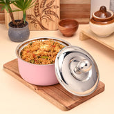 FnS Alwin pink stainless steel casserole with lid and rice, Available in 850ml, 1600ml, 2200ml, 3000ml