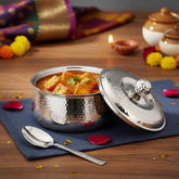 FNS Genoa Stainless Steel Casserole 850 ml with Lid  and Madrid 1 Pcs Serving Spoon Combo for Home Dining and Kitchen