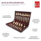 FnS Allie 24 Pcs Rose Gold Cutlery Set with Leatherette Box