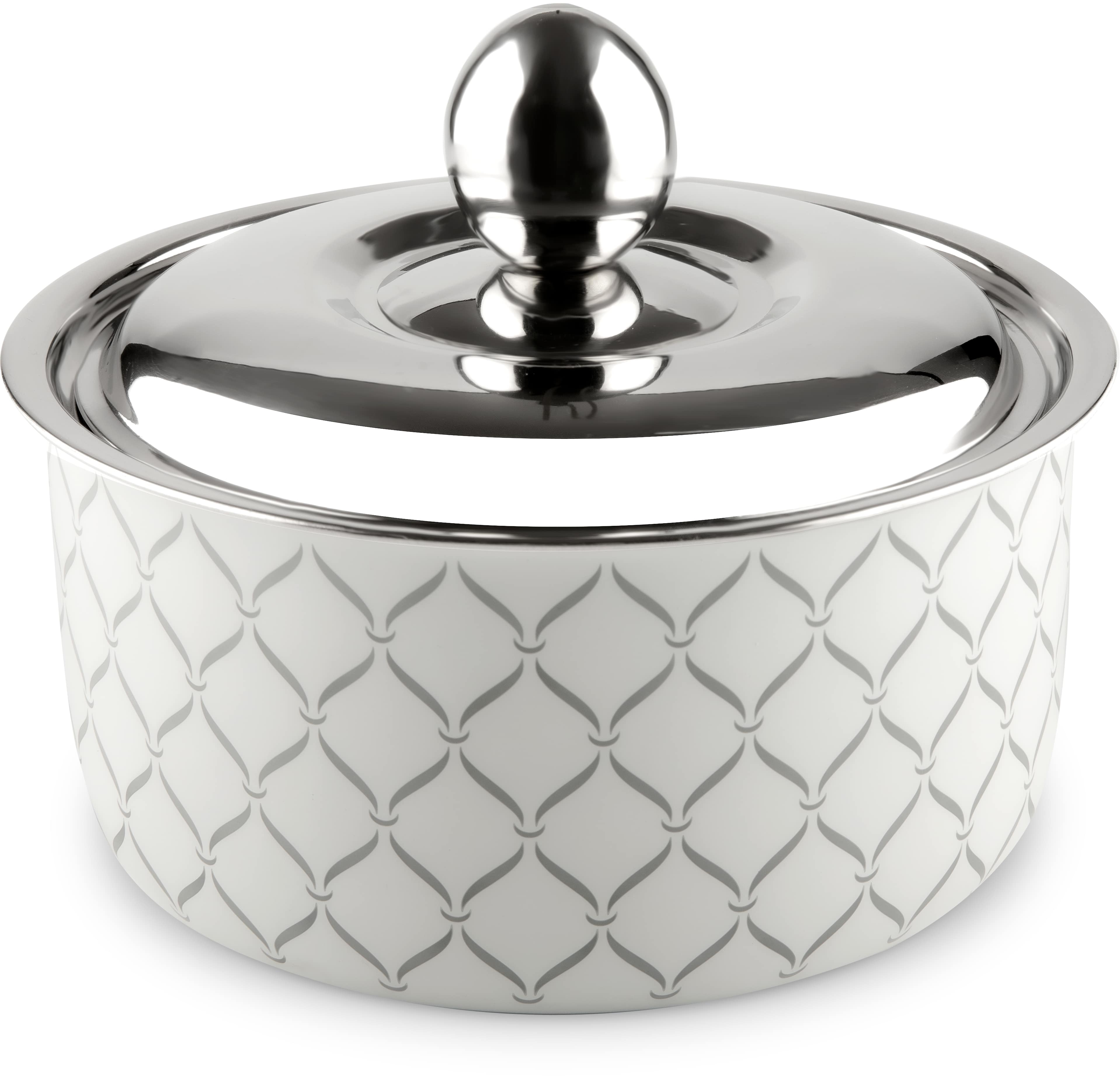 FNS Lecce Stainless Steel Casserole with Lid – White Embossed Geometric Pattern, Mirror Finish