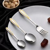 FnS Classic Stainless Steel 24 Karat Gold Plated Cutlery Set, 18 Pieces - 6 Dinner Spoons, 6 Dinner Forks, 6 Tea Spoons, Elegant Design for Home, Dining and Kitchen Use, Durable and Stylish