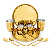 FnS Royal 24 pcs Stainless Steel Gold Dinner Set (6 Thali, 12 Katori (Bowl), 6 Dinner Spoon)