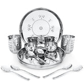 FnS Mandala 24-piece stainless steel Dinner Set with 6 Thalis, 12 katoris (bowl) and 6 spoons