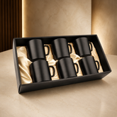 FnS black stainless steel coffee mugs set of 6, 300 ml double wall BPA-free cups with wide handles in a gift box.