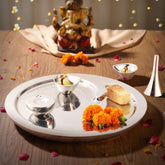 FnS Premium Stainless Steel Pooja Thali Set - 5 Pc Set (Silver) (Pooja Thali)