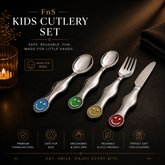 FnS Silverware Stainless Steel Cutlery Set, Safe Reusable Flatware Set for Kids & Children (1 pc Each of Dinner Spoon, Dessert Spoon, Dinner Fork & Dinner Knife/Butter Knife)