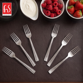FnS Venice 6-Pc stainless steel dinner fork set arranged on a dark table with sleek polished finish for elegant dining
