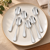 FnS Victoria 6 Pcs Stainless Steel Baby Spoon on the plate with table and looking premium