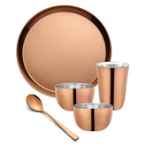 FnS Bon Bon Stainless Steel Rose Gold 5 Pcs Dinner Thali Set with plate, 2 bowls, glass and spoon for dining daily use.