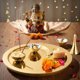 FNS Satva Double Walled Stain Less Steel Pooja Thali 5 Pc Set