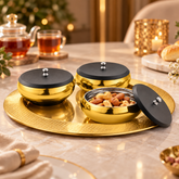 FnS Georgia 4-Pc Gold Stainless Steel Serving Bowl Set with Tray