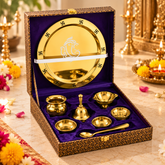 FnS Vandan 7-Pc Gold Stainless Steel Pooja Thali Set with Box