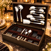 FnS Imperio 34 pcs 24 Karat Gold Plated Cutlery Set with Leatherette Box Packaging