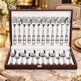 FnS Manchester Cutlery Set with Leatherette Box Sitting on the dining table.