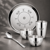 FnS Mandala Laser Design Stainless Steel 5 pcs Dinner Thali Set