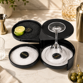 Montavo by FnS 3 Tier Bar Glass Rimmer with salt, sugar and lime trays for margarita cocktails in a premium bar setting.