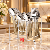 Montavo by FnS Lush 24-Pc Mirror Finish Stainless Steel Cutlery Set with Stand