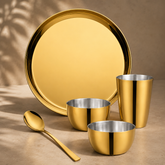 FnS Royal Stainless Steel Gold PVD 5 pcs Dinner Thali Set