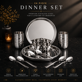 FnS Sovana 24 pcs Stainless Steel Dinner Set (6 Thali, 12 Katori (Bowl), 6 Dinner Spoon)