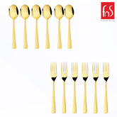 Montavo by FnS Alexa Gold Stainless Steel 12 Pcs Cutlery Set with six spoons and six forks in elegant PVD gold finish.