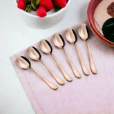 FnS Rosella Rose Gold Teaspoon Set of 6 in premium stainless steel with mirror finish, ideal for tea, coffee and desserts.