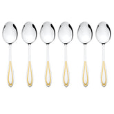 FNS Classic 6-piece dinner spoon set with 24-karat gold plated handles and mirror finish Stainlessss steel, premium dining cutlery collection.