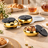 FnS Wave 4-Pc Gold Stainless Steel Snack Serving Bowl Set with Tray