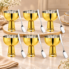 FnS Basil Gold Ice Cream Bowl & Spoon Set of 6